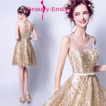 Fashionable Champagne Tulle Short vening Dresses lace up Back A-line Formal Wedding Party Dress squines Reception Gown vestido