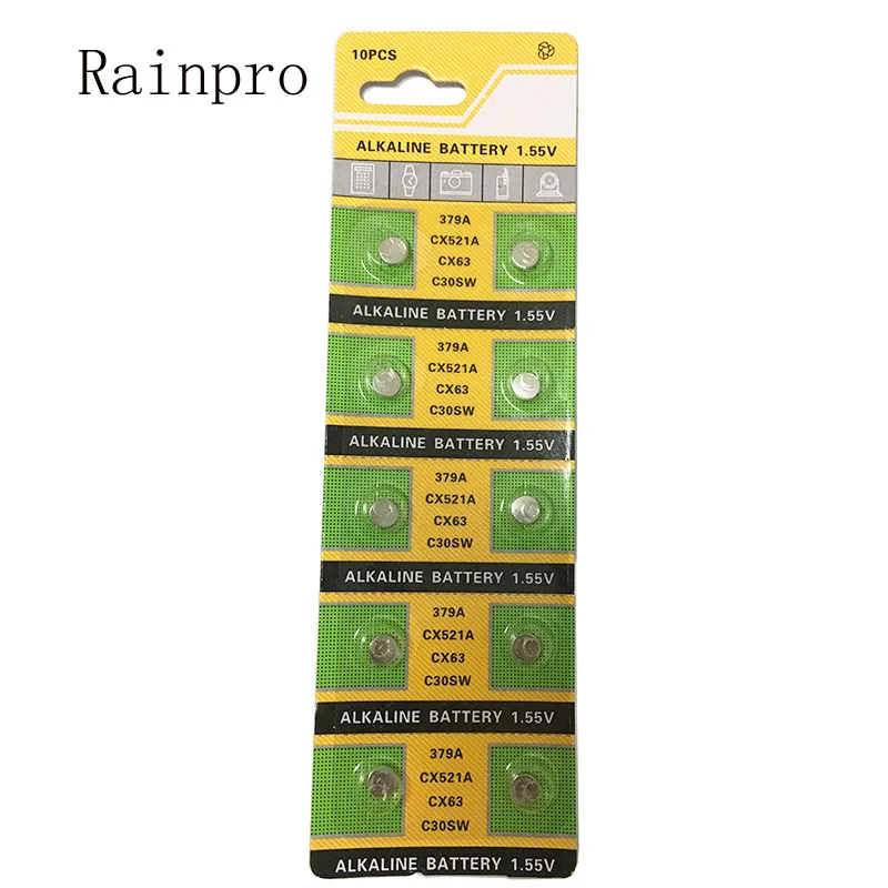 Rainpro 10 шт./лот AG0 379A LR521 SR521SW 1,55 V батарея таблеточного типа для часов