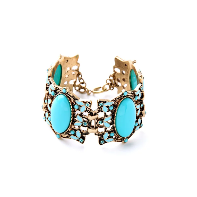 

Charming Masquerade Jewelry Big Imitation Gemstone Vintage Chunky Blue Statement Bracelet For Women