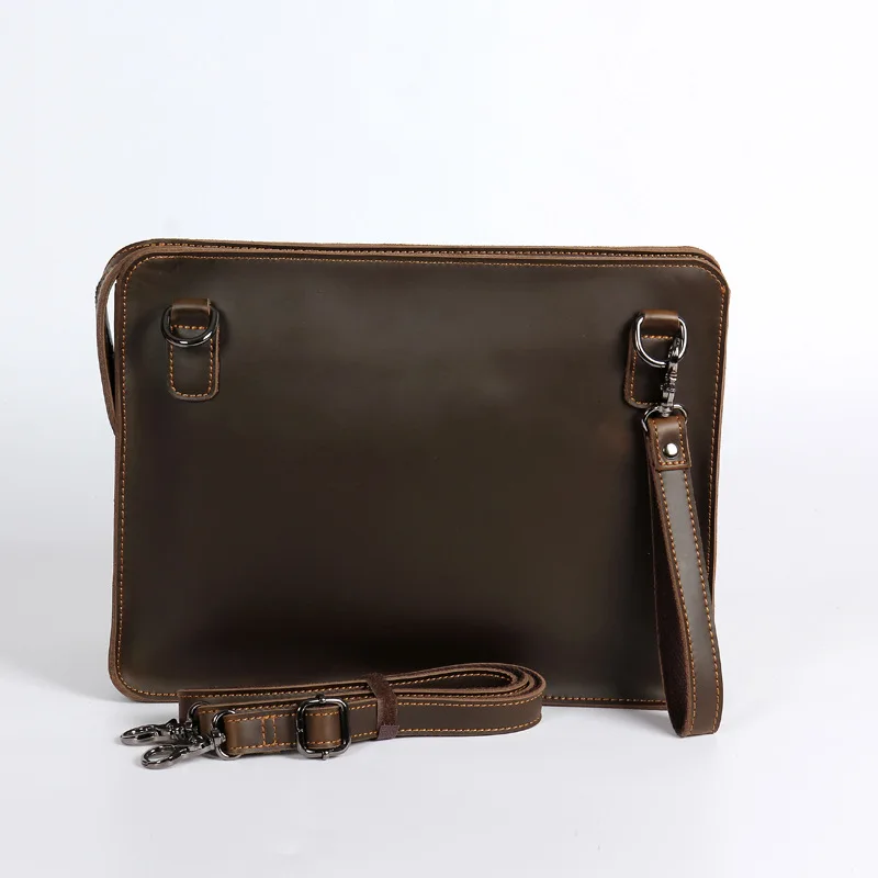 

Men's bag Work Bag portafolios hombre Crazy Horse real Leather Business Envelope Genuine Leather File Shoulder Bag Clutch Bag