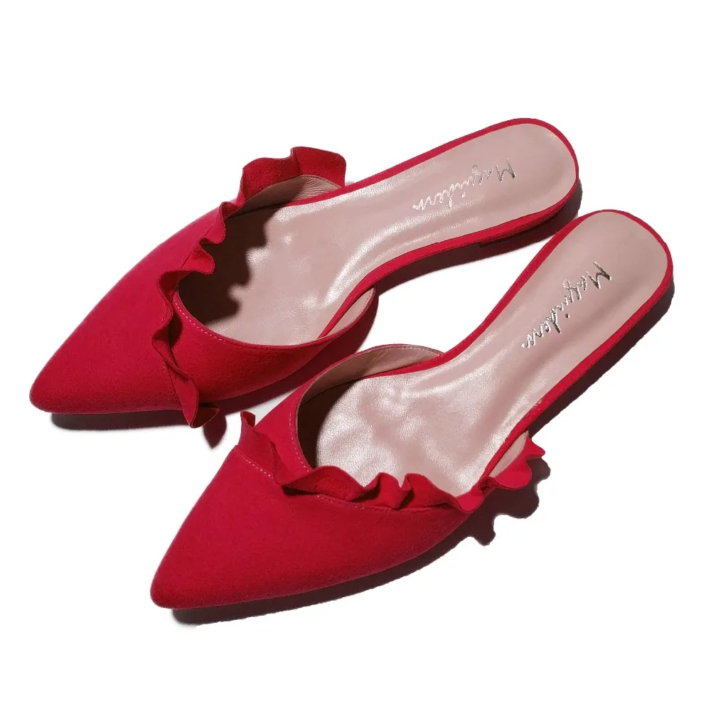 Maguidern Ruffle Trimmed Slides Backless Slippers_11