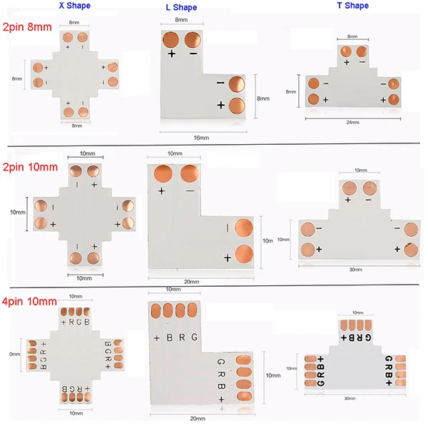 5 компл. L T X форма 2pin 3pin 4pin 5pin 6pin светодиодный разъем для подключения угловой правый угол 5050 SMD RGB RGBW 3528 2812 Светодиодная лента