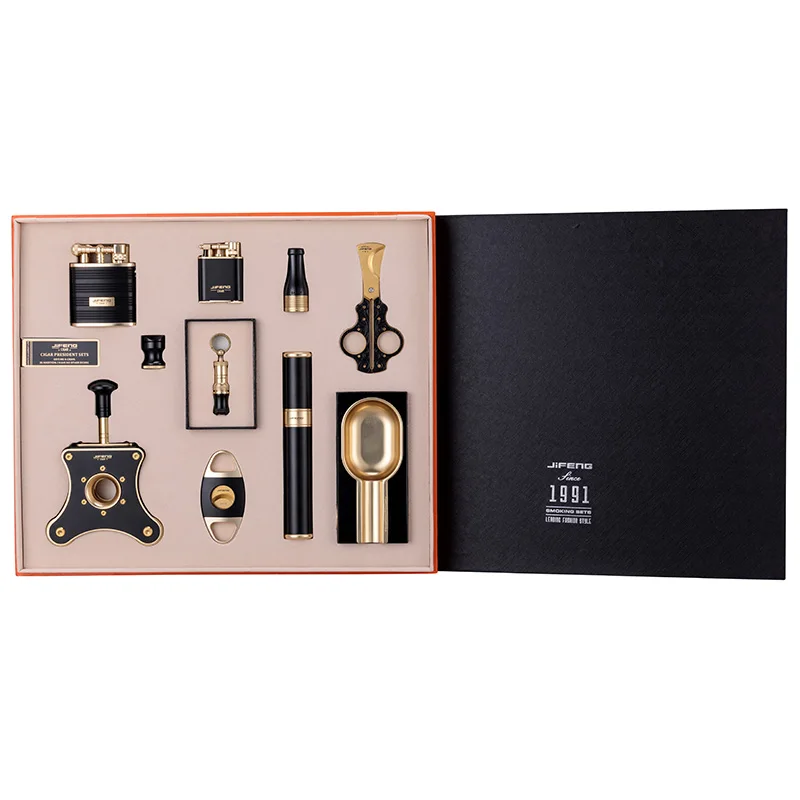 

Cigar set ashtray lighter cigar tube cigar drill cigar cutter cigarette holder 10pcs sets of smoking set CQ-9999