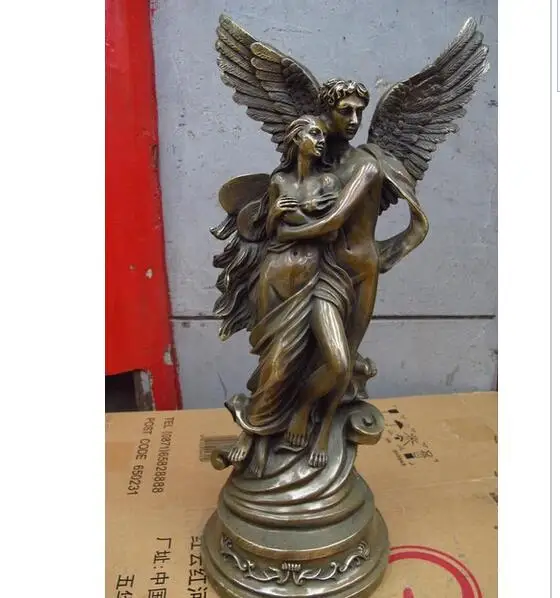 

shun3006+++Western Art Copper Bronze carved God of love Cupid and Naked woman statue