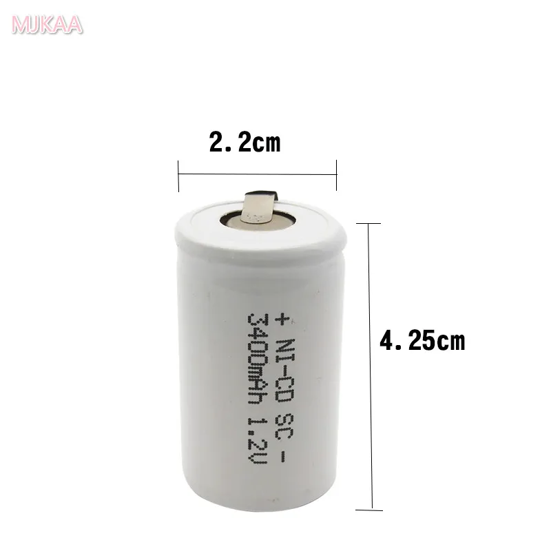 

24pcs SC 3400mah 1.2V rechargeable battery 3400mah 4/5 SC Sub C ni-cd cell with welding tabs for electric drill screwdriver