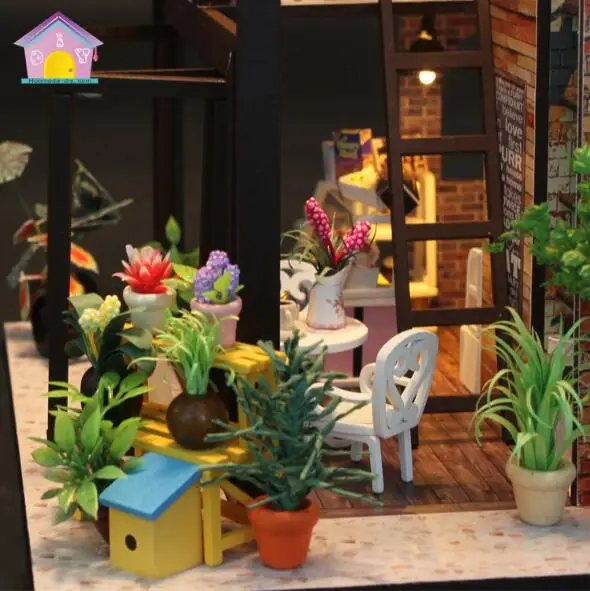 Архитектурный деревянный дом с мебели дом игрушка миниатюрный кофе магазин DIY миниатюрный пейзаж