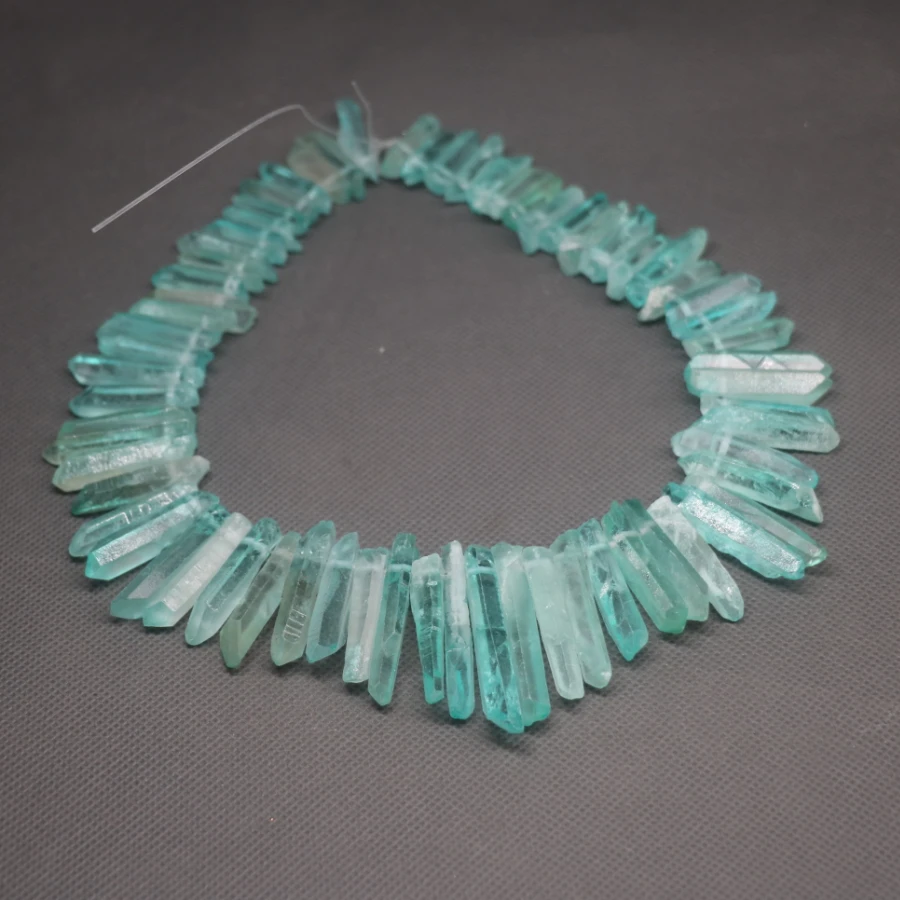 

KINDGEMS, Raw Green Healing Crystal Quartz Necklace Beads Top Drilled Point Pendant, Rock Quartz Crystal Women Fine Jewelry