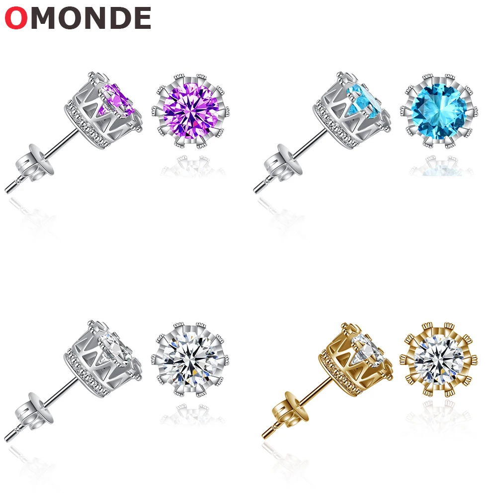 

4 Pairs/lot Crown Stud Earrings Elegant Crystal AAA Cubic Zirconia CZ Stone Silver Color for Women Fashion Ear Jewelry Wholesale