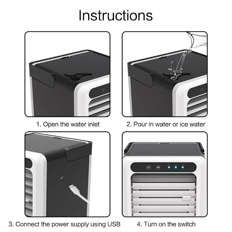 Портативный USB заряжаемый воздушный кулер 3 скорости регулируемый бесшумный очиститель кондиционер вентилятор для увлажнения для домашнего офиса Настольный Suppl