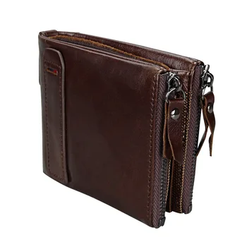 

Holiday gift RIFD anti-magnetic retro double zipper men wallet genuine leather high quality casual short wallet