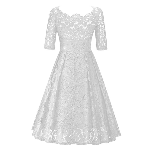 2017 White Lace Dress Women Party Elegant Floral Lace Dresses Knee