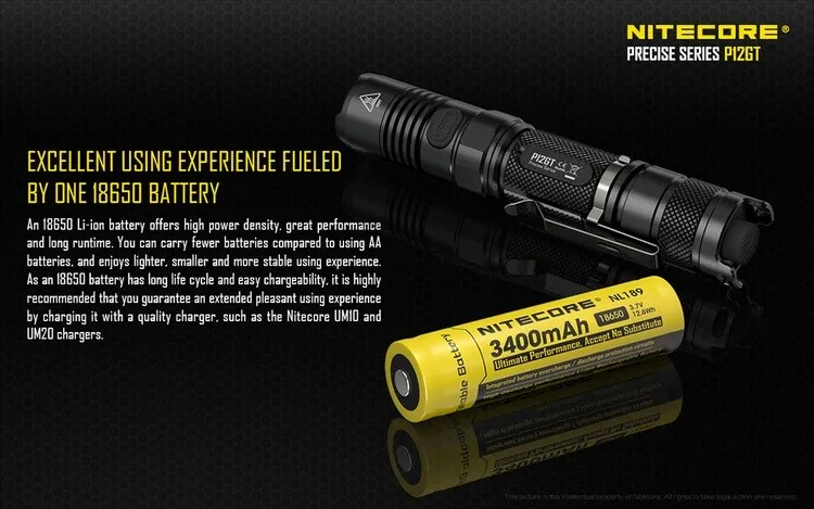 Оптовая продажа NITECORE P12GT + 18650 аккумуляторная батарея i2 зарядное устройство 1000 люменов CREE XP-L HI V3 светодиодный тактический фонарь Бесплатная