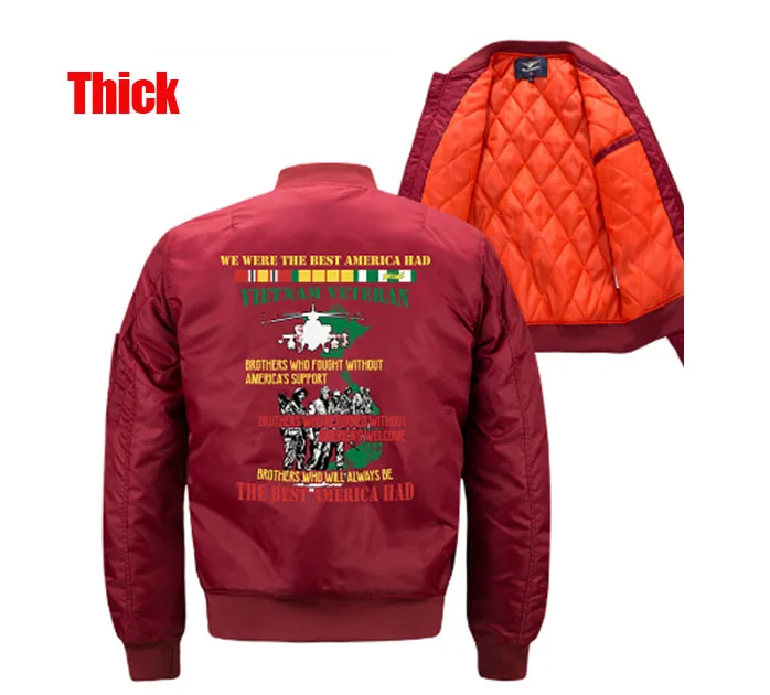 WZJP Высококачественная куртка-бомбер Ma-1 Flight тонкая/толстая весенне-зимняя армейская зеленая Военная мотоциклетная куртка походная куртка - Цвет: Red(Thick)