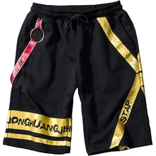 Мужские шорты в стиле хип-хоп с длинными лентами, Лоскутные Шорты-карго, летние шорты до колена, шаровары для мужчин 7xl 8xl 6xl 150 кг