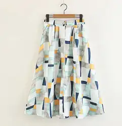Женская юбка трапециевидной формы с геометрическим принтом на весну и лето, модная повседневная юбка с высокой талией TB060