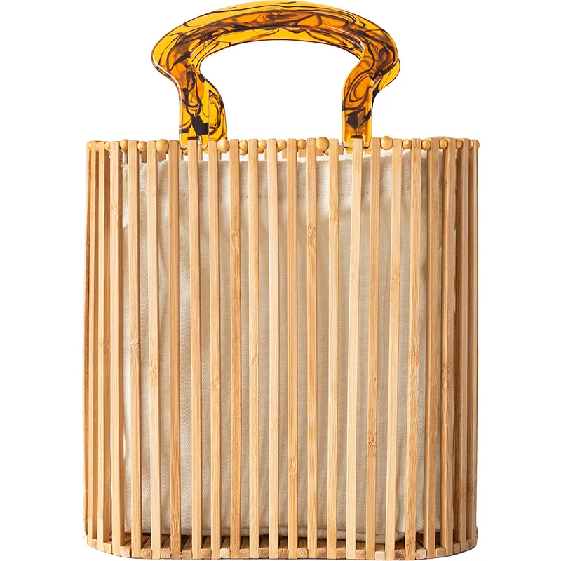 

NEW 2019 Natural roll topshop with the cane woven bag female instagram wind portable straw woven bag bamboo