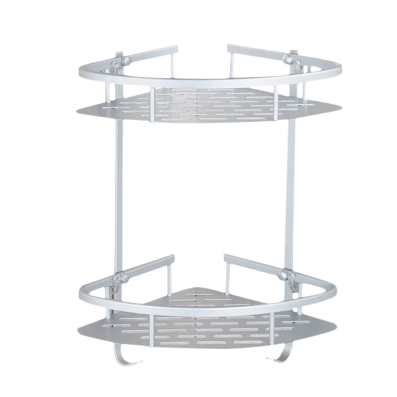 No Drilling Bathroom Corner Shelves Aluminum 2 Tier Shower Shelf Caddy Adhesive