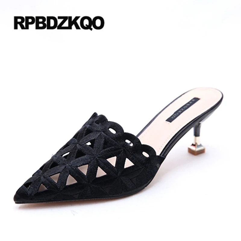 

Small Size Sandals Ladies High Heels Slipper Black Pumps Pointed Toe Stiletto Mules Footwear 4 34 Casual 2017 Shoes Summer Slip