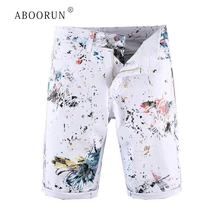 ABOORUN мужские повседневные джинсовые шорты печатная версия джинсы короткие белые эластичные шорты мужские R1387