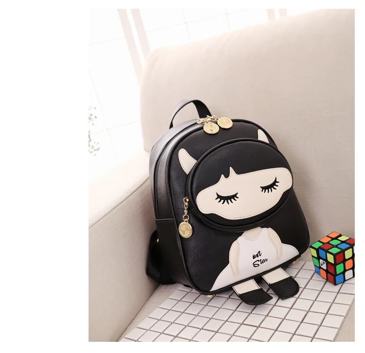 Waliicorners Cute cartoon backpack for children PU leather schoolbag for teenage girls Lovely shoulder bag backpacks female Daypack Black 19 Cute cartoon backpack for children PU leather schoolbag for teenage girls Lovely shoulder bag backpacks female Daypack (8)