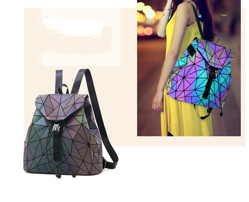 Women Laser Luminous Backpack School Hologram Geometric Fold Student School Bags For Teenage Girls holographic sac a dos (17)