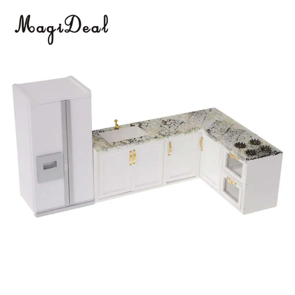 1/12 Scale Modern Style Dollhouse Miniature Kitchen Refrigerator Furniture Set Decor Accessories Kids Pretend Play Toys