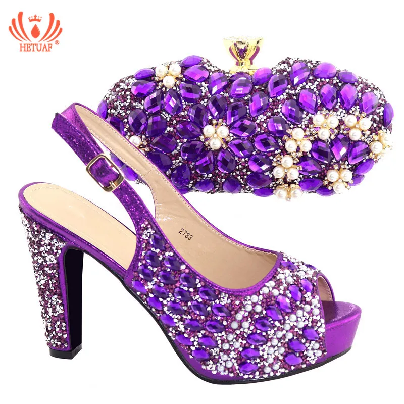 

2019 African Wedding Shoe and Bag Ladies Purple Color Shoes with Matching Bag for Woman Italian Shoes and Bag Set High Quality