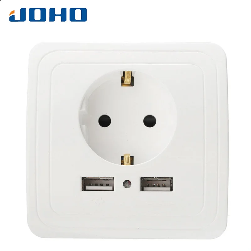 

JOHO Charger Socket Adapter Power Plug Switch Spiral Socket Interface Wall-Type Professional Practical New Double USB Socket