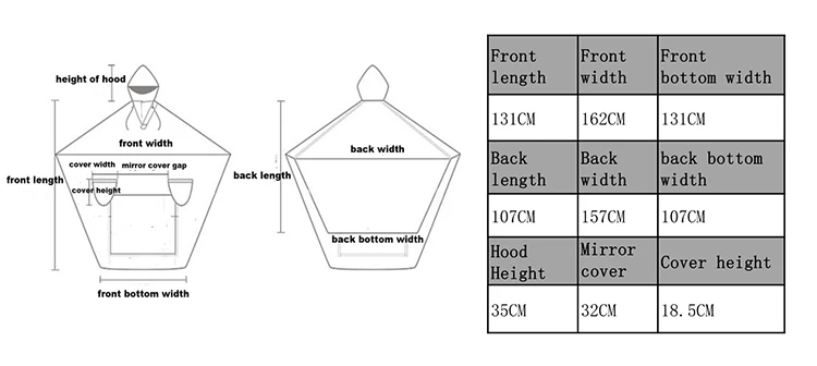 Size Chart.Thicken Big hat Motor Cycle Rain Coat Electrombile Women's Raincoat Waterproof Rain Poncho Men Windbreaker Polyester Motorcycle Raincoat