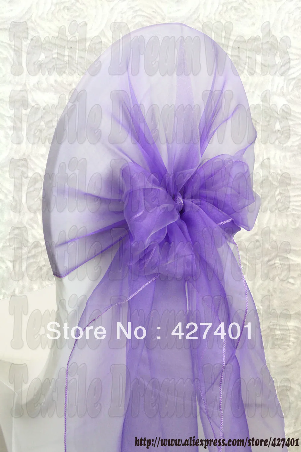 Hot Sale Purple Snow Organza Chair Hoods / Chair Caps / Wrap Tie Back