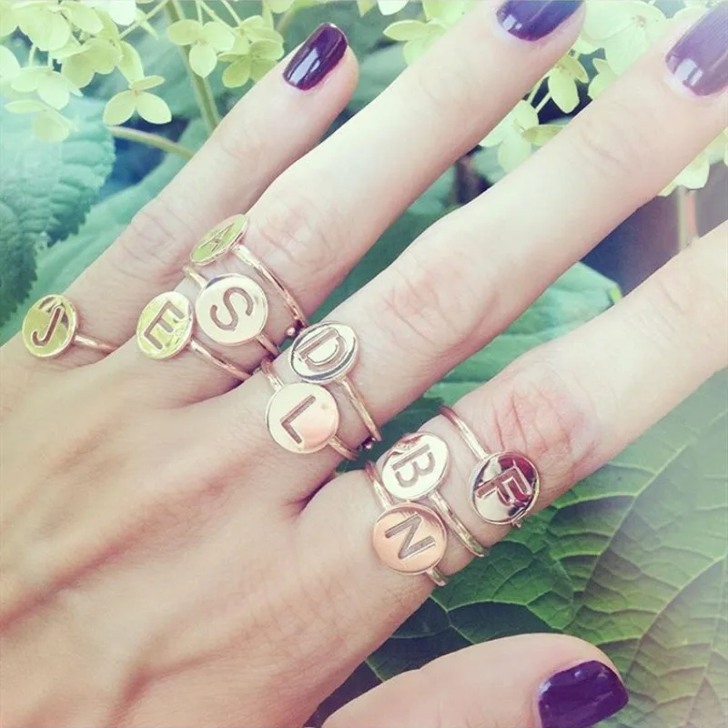 A to Z Stainless Steel Personalized Ring Letters Vintage Custom Engraved Name Date Finger Signet Wedding Bague Accessories Gift