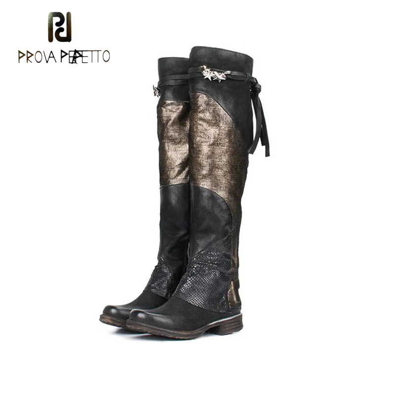 Prova Perfetto font b Women b font Over the Knee Boots Mixed Color Flat Martin Boot