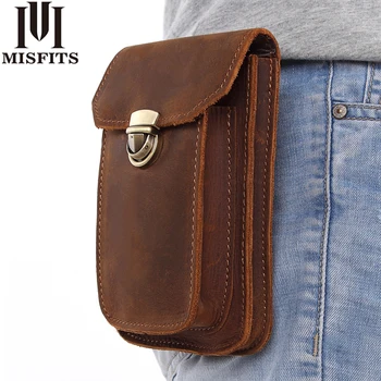 MISFITS 2019 NEW Genuine Leather Vintage Waist Packs Men Travel Fanny Pack Belt Loops Hip Bum Bag Waist Bag Mobile Phone Pouch bosikas new genuine leather waist packs leather bag belt men phone pouch bags zipper travel waist pack vintage male waist bag