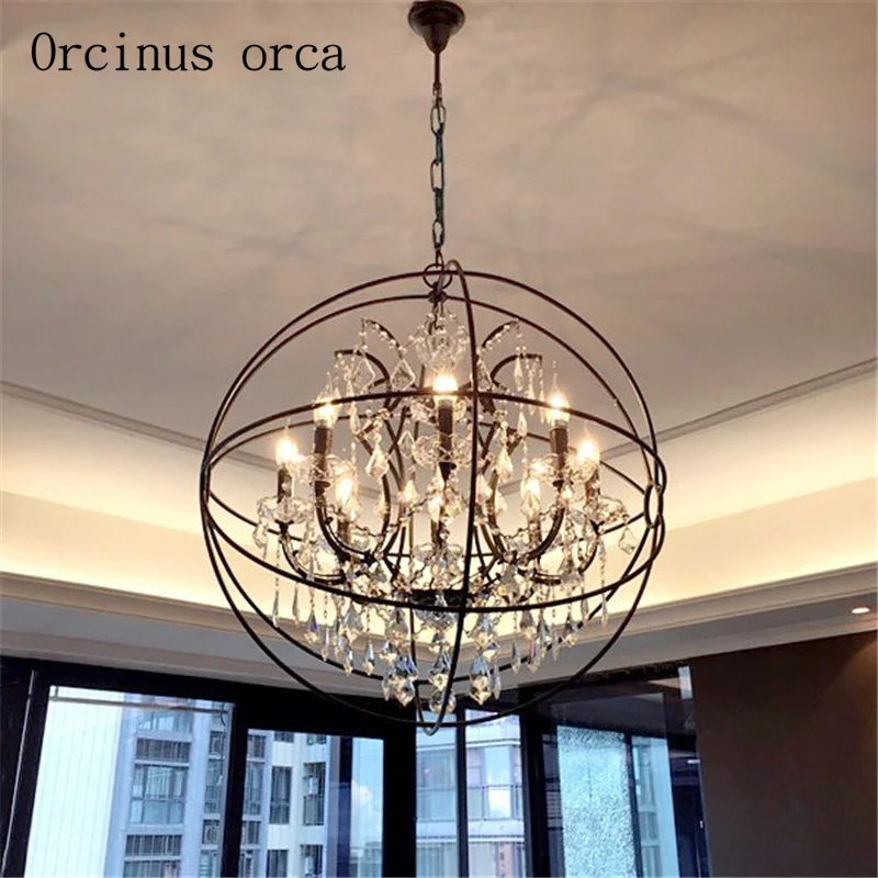 

American style retro industrial wind European living room restaurant lamp clothing shop iron birdcage crystal Chandelier