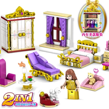 

KAZI 2in1 Golden Princess 458pcs Bricks Building Blocks Cute Furniture kit Christmas Gift Toys for Children