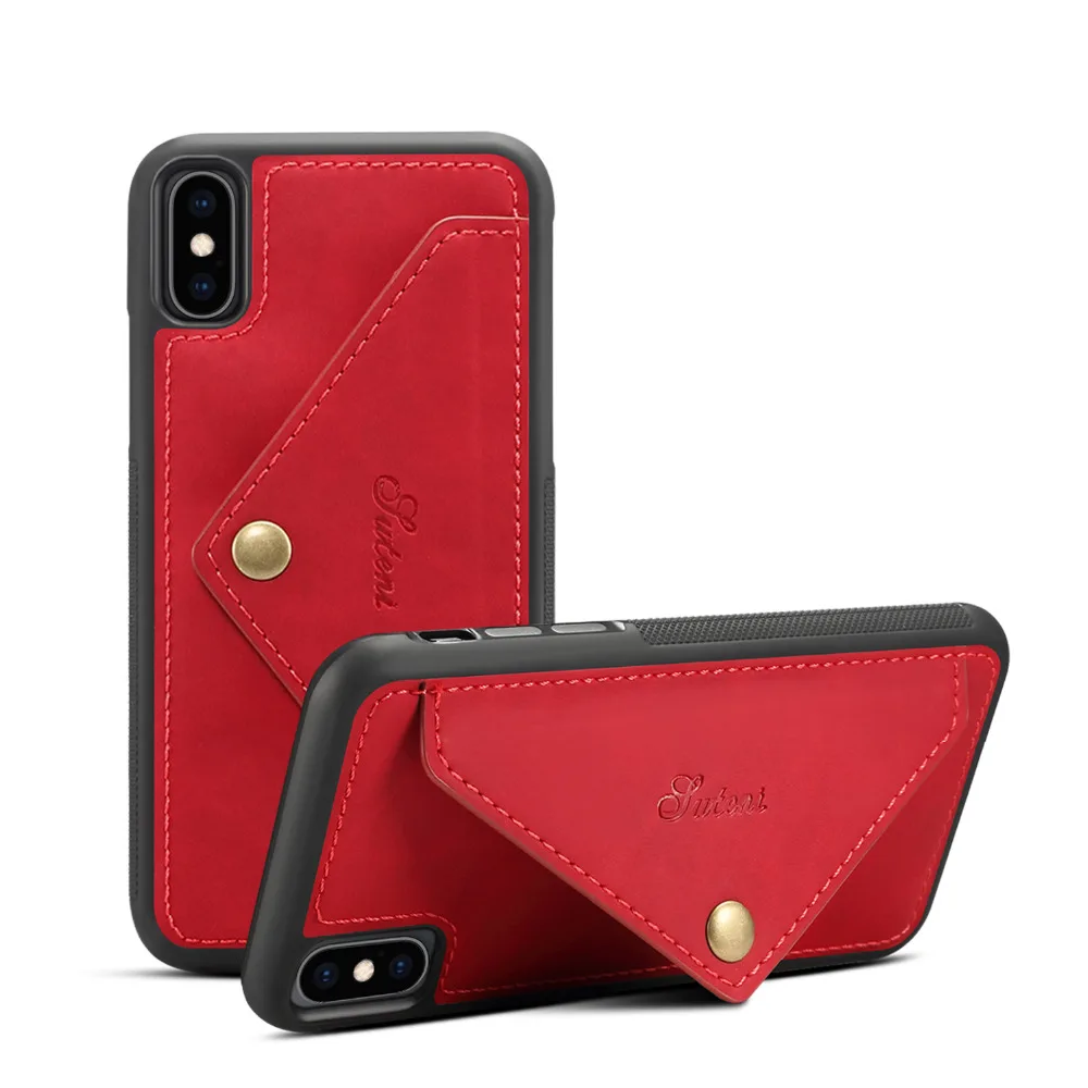 KDS fundas PU кожаный чехол для iPhone X мульти держатели карт чехлы для iPhone 8 7 6s Plus Xs крышка с кронштейном кнопка дизайн