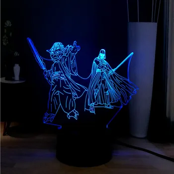 

Acrylic LED 7 Color Change 3D Cool Master Yoda Vader Knight Dec RGB Sleep USB Touch Night Mood Light Holiday Gift Free Shipping