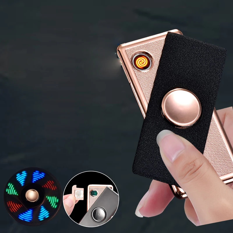

016 Creative Zinc Alloy Tungsten-replaceable USB Rechargeable Hand-spinner Lighter Logo Customzied Wholesale