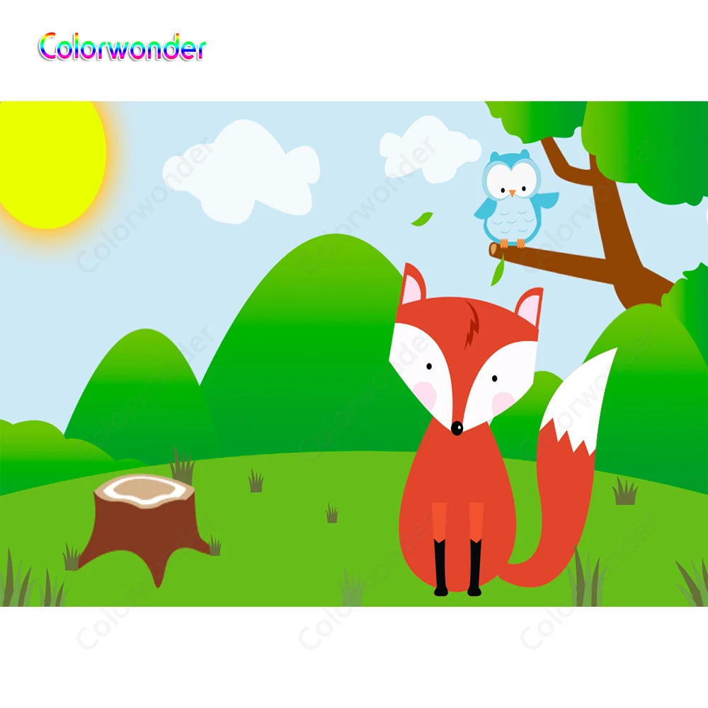 Фотофон Colorwonder с изображением Красной лисы из мультфильма синей совой 7x5 футов