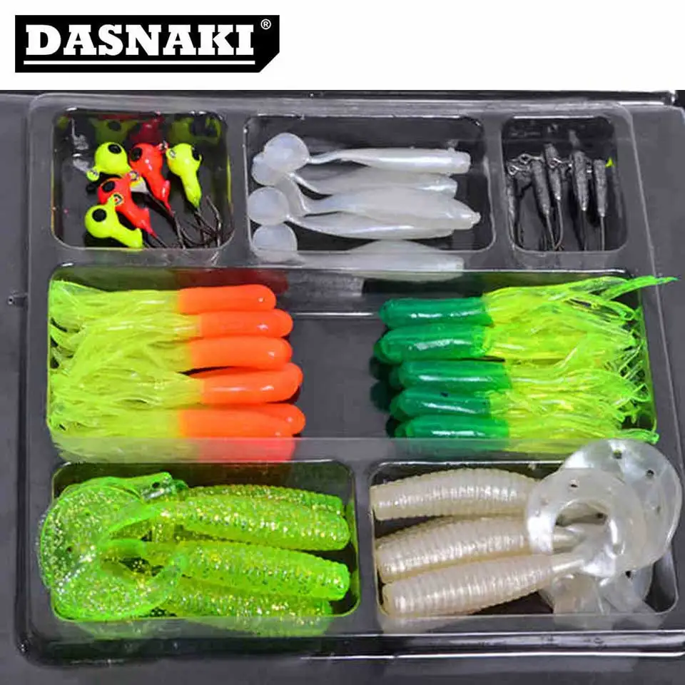 

35 soft Lure+10 Jig Hooks Fishing Lure set fishing jig hooks soft lure different size Fishing Bait Set Lead Head Hook Jig