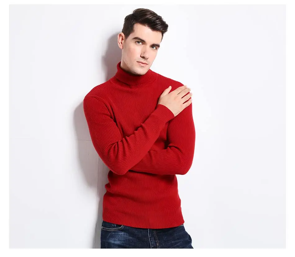 Толстый теплый осенне-зимний мужской свитер с высоким воротом, модный однотонный облегающий Зимний пуловер, мужской трендовый вязаный свитер для мужчин
