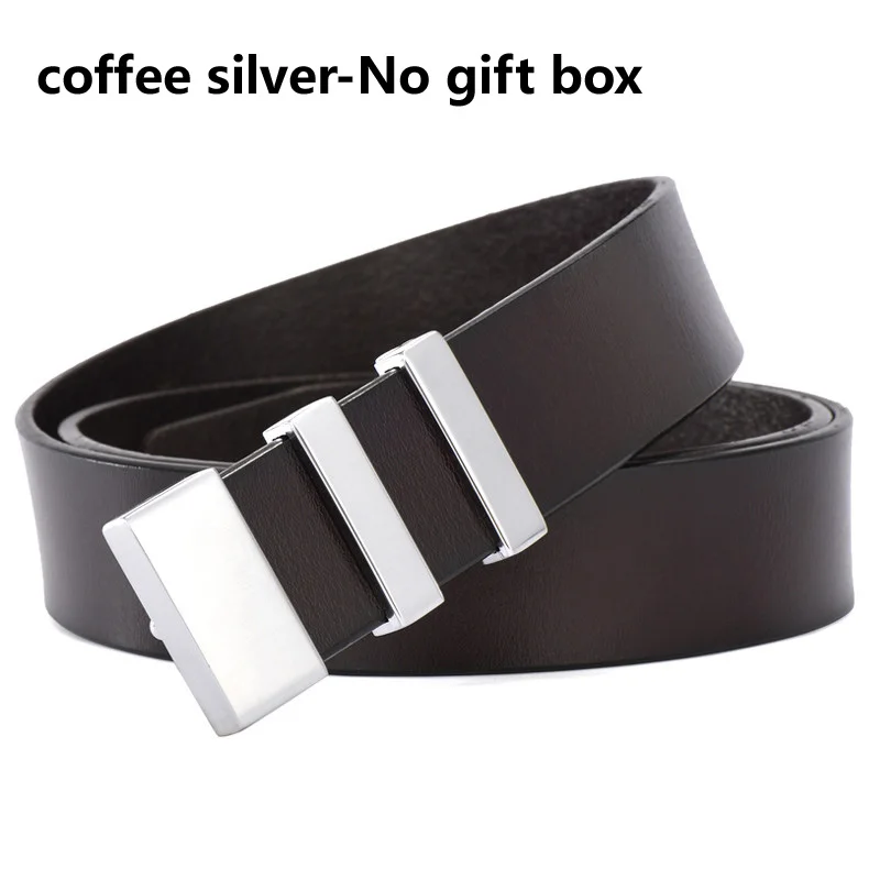 coffee silver no box Мужской ремень из натуральной коровьей кожи от известного бренда DESTINY, роскошный мужской ремень серебристого и золотого цвета, джинсы ceinture homme cinto, роскошный - Цвет: coffee silver no box