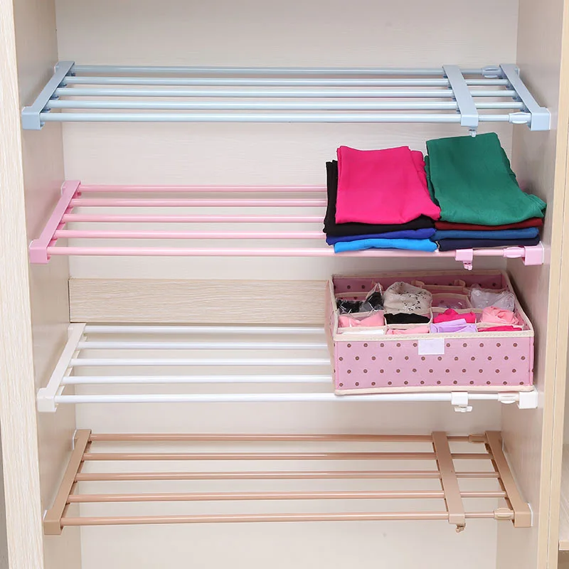 

Wardrobe Retractable Storage Rack Cabinets Layered partition storage Frame Kitchen bedroom paste type telescopic organizer Shelf