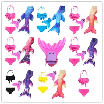 

4 Pieces Bikini set For Fairy kids Christmas Gift girls Mermaid Tail with Monofin for Swimming Swimwear Costumes Cola De Sirena