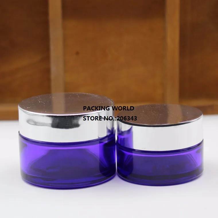 shiny silver lid 30 г фиолетовая стеклянная бутылка/банка для сыворотки/Крема/вещество для маски/гель для глаз/увлажняющий крем/косметическая упаковка баночка для средств по уходу за кожей/горшок - Цвет: shiny silver lid
