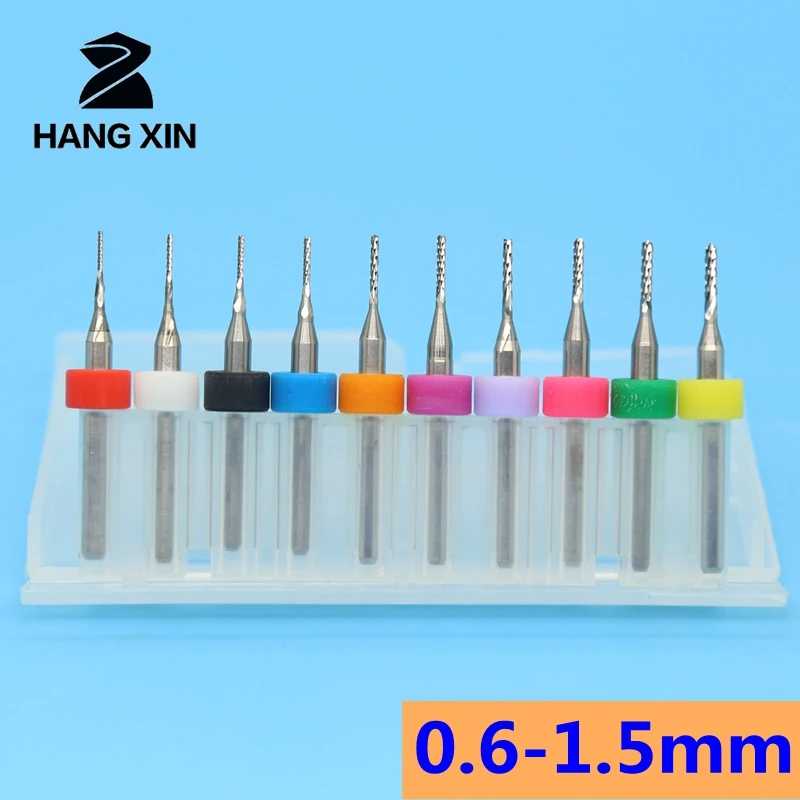 

HANGXIN 10PCS Diameter 0.6mm-1.5mm Micro Carbide End Milling Cutter CNC Router Bits Mini End Mill for PCB Machine