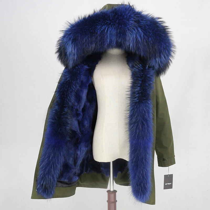 green blue OFTBUY, водонепроницаемая парка, Длинные парки, натуральный Лисий мех, худи, натуральный Лисий мех, подкладка, зимняя куртка для женщин, Съемная куртка, уличная одежда, новинка - Цвет: green blue