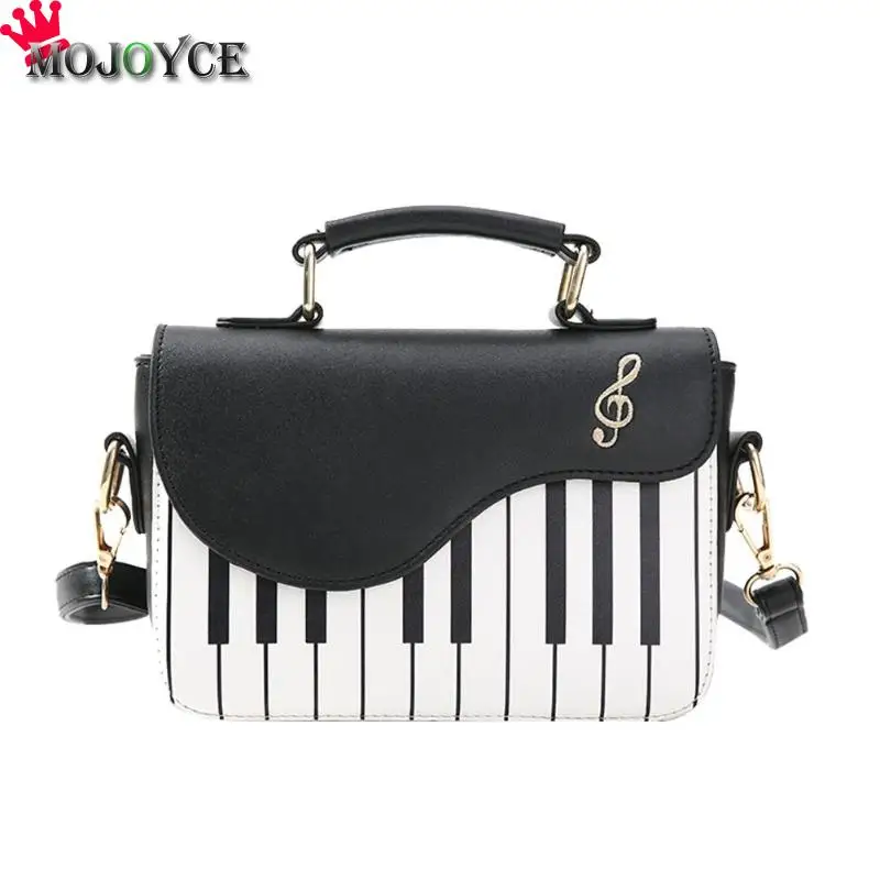 Милая модная повседневная женская сумка из искусственной кожи с рисунком пианино, сумка через плечо, сумка-мессенджер, женская сумка с клапаном - Цвет: Черный
