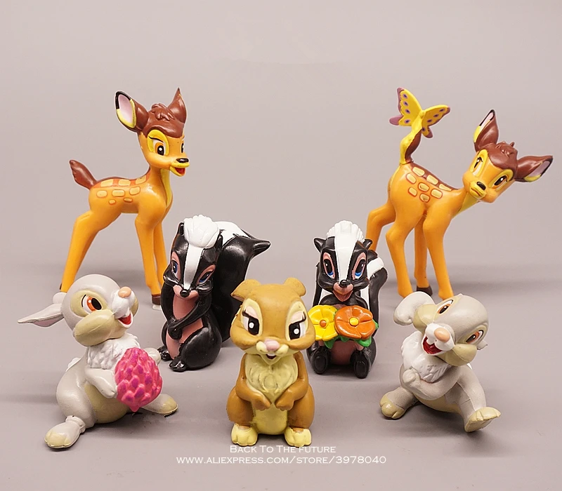 

Фигурка мини-кукла Disney Бэмби, аниме декоративная коллекционная игрушка, модель для детей, подарок, 6-9 см, 7 шт./компл.