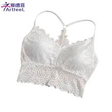 Women Crop Tops Hollow Out Camis Underwear Sheer Lace Padded Bralette Top Tank Belt Strap Short Blouse Vest Lingerie